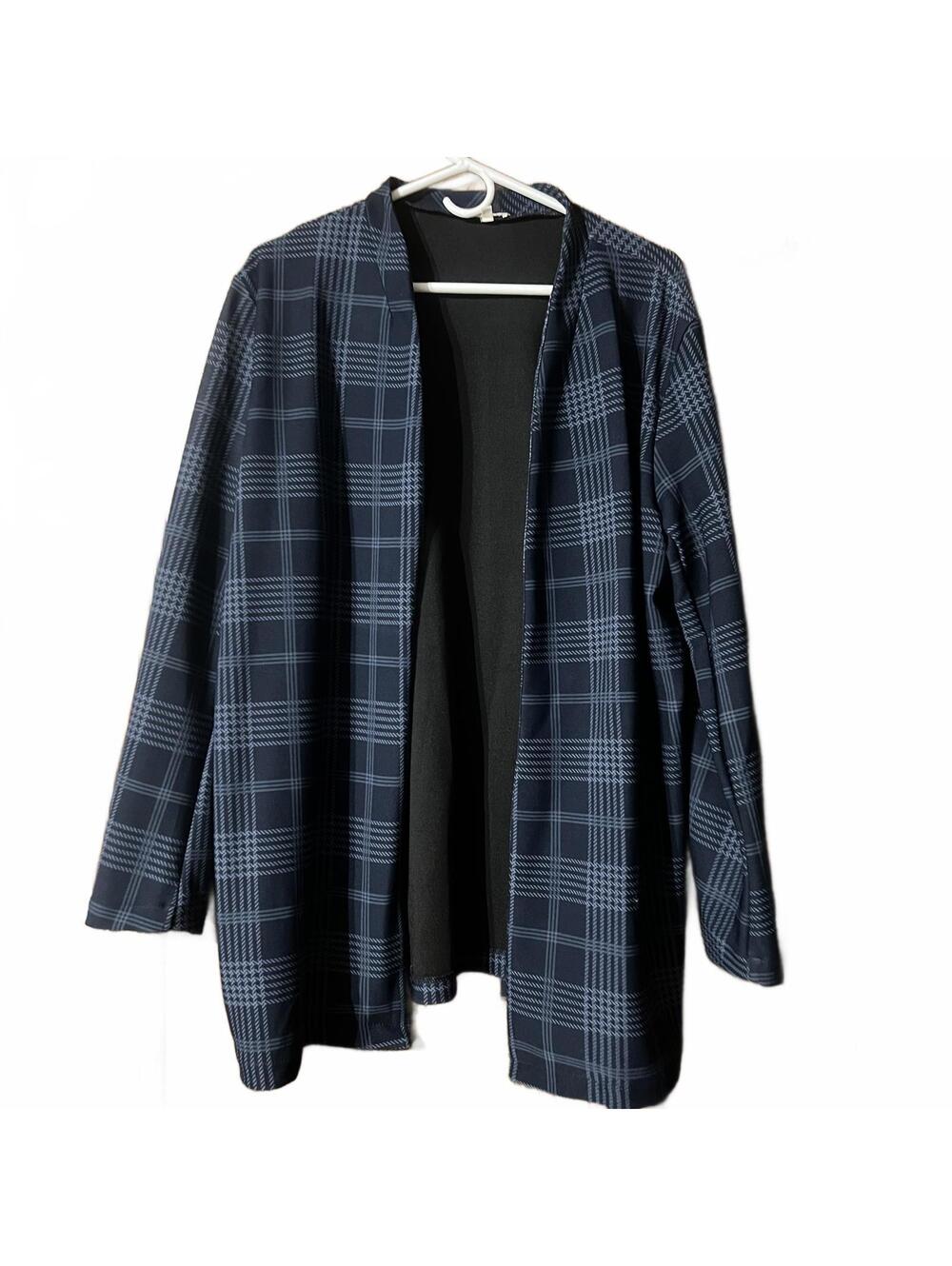 Polished & Poised Navy Plaid Open Front Cardigan Jacket XL
